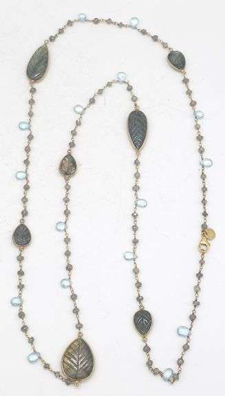 (KC) Rarities 36" Labradorite and Blue Topaz Goldtone Over Sterling Silver Necklace