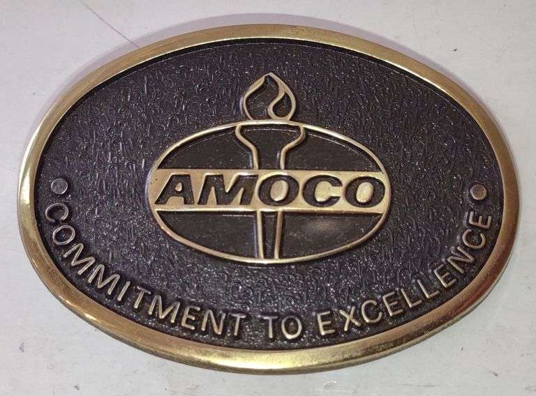 (CC) Vtg. Jadco Amoco 'Commitment To Excellence' Solid Brass Belt Buckle