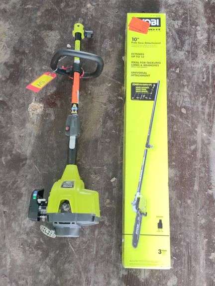 (CC) Ryobi 2-Cycle Gas String Trimmer & 10" Pole Saw Attachment.