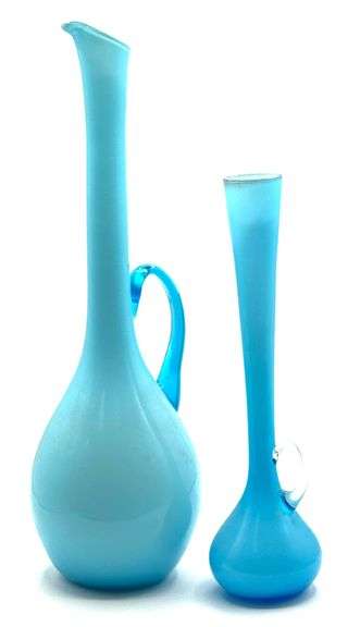 Studio Art Cased Glass Pitchers, Blue Genie Bottles