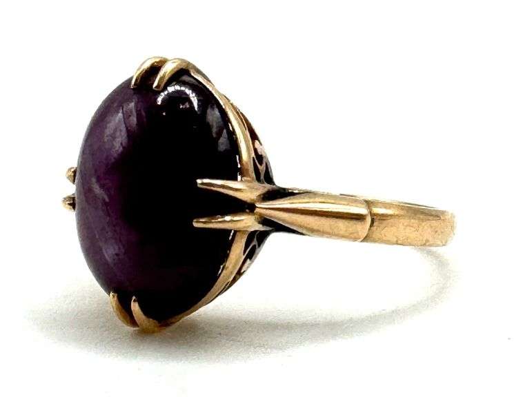 10K Yellow Gold Purple Star Ruby Ring, Size 6