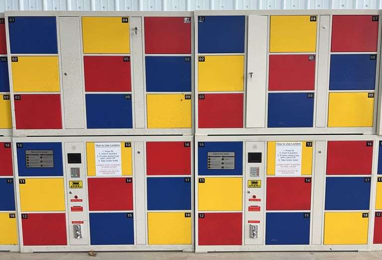 (F) Pair Of Coin Operated Storage Lockers.