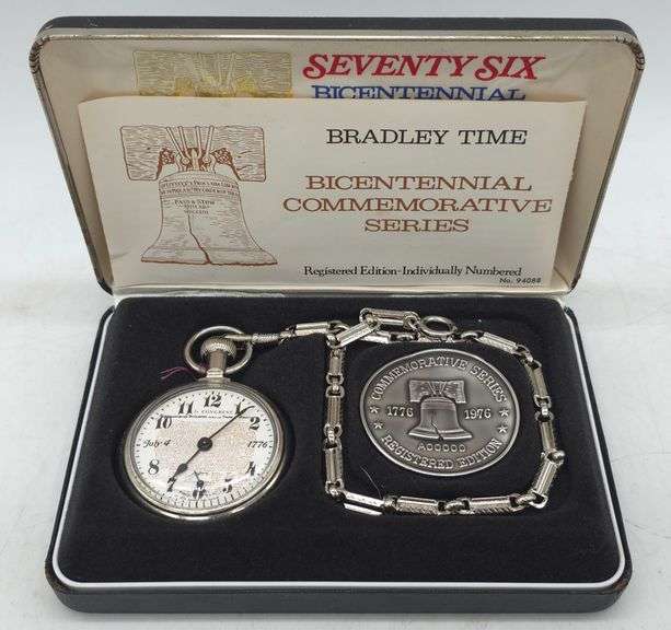 (F) Bradley Time Bicentennial Pocket Watch Set In Box.