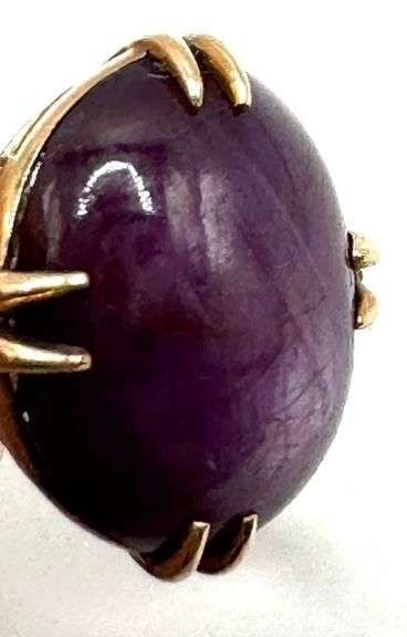 10K Yellow Gold Purple Star Ruby Ring, Size 6