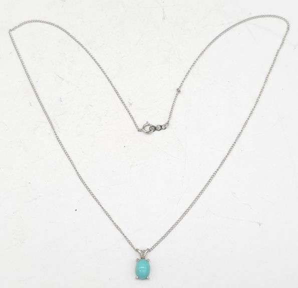 (M) 10K White Gold Turquoise Necklace