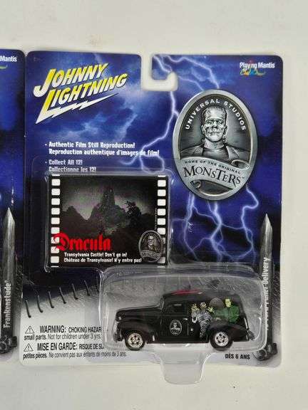 (3) Johnny Lightning Dracula & Frankenstein Die-Cast Cars In Blister Packages
