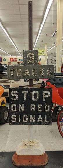 Vintage Railroad Signs W/ Reflectors On Pole