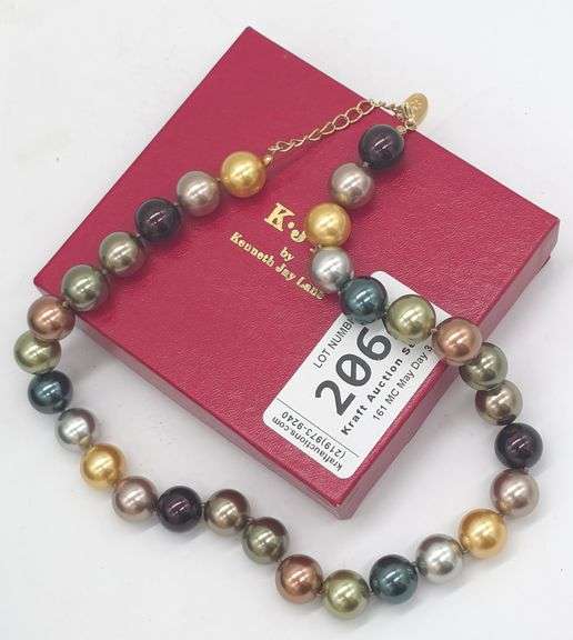 (KC) 2009 Kenneth Lane KJL Faux Multicolor Pearl Knotted Necklace 18" + 3 " long