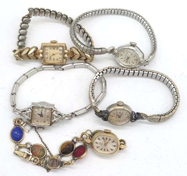 (F) Five Vintage Ladies Wristwatches, Benrus, Bulova, Wittnauer Omega and more