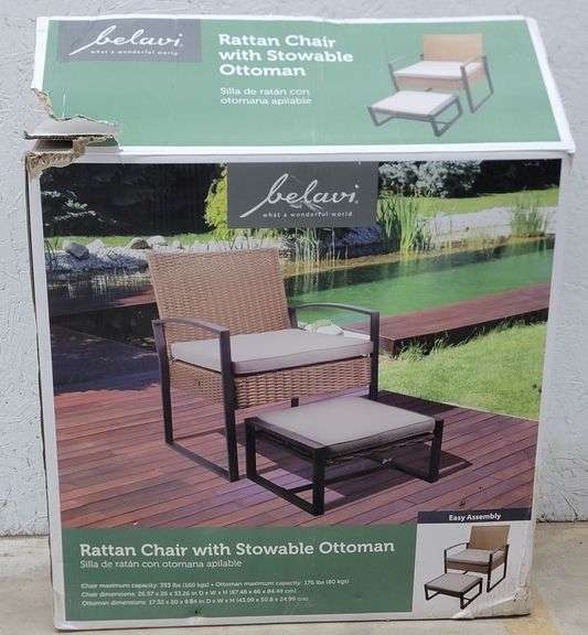 (AA) Belavi In Box Rattan Chair With Stowable Ottoman - Kraft Auction ...