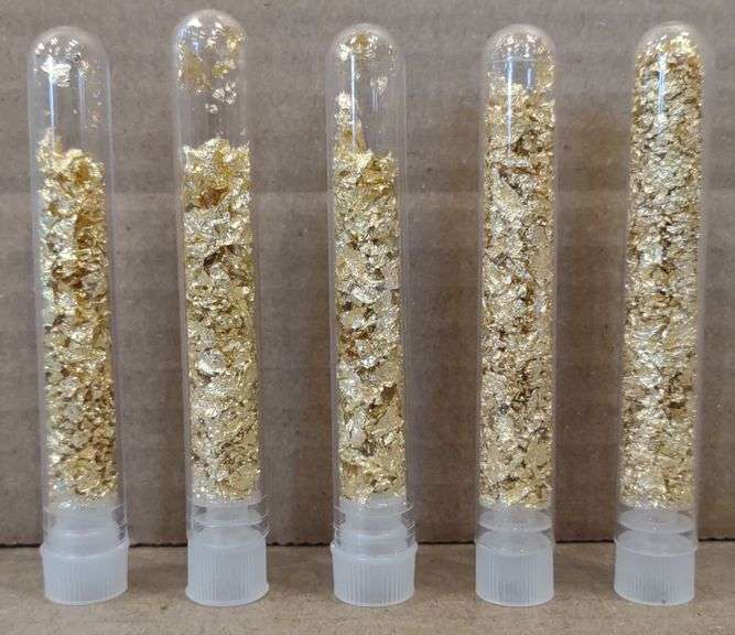 (M) 5 Glass Vials Of Gold Flakes