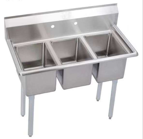 (ZZ) Elkay Stainless 3 Basin Standing Sink