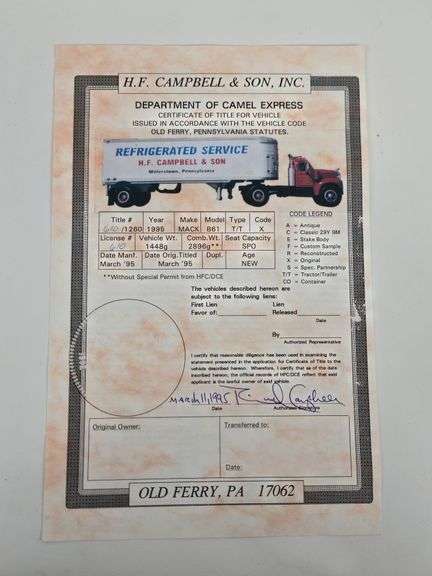 1/34 Scale 1st Gear 1960 Model B-61 Mack Tractor & Trailer