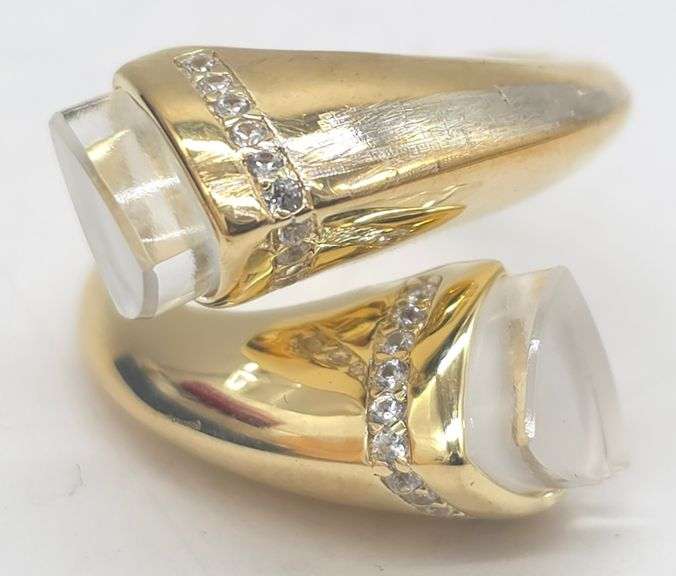 (KC) Rarities Gold Over Sterling Silver and White Zircon Bypass Ring, Size 8