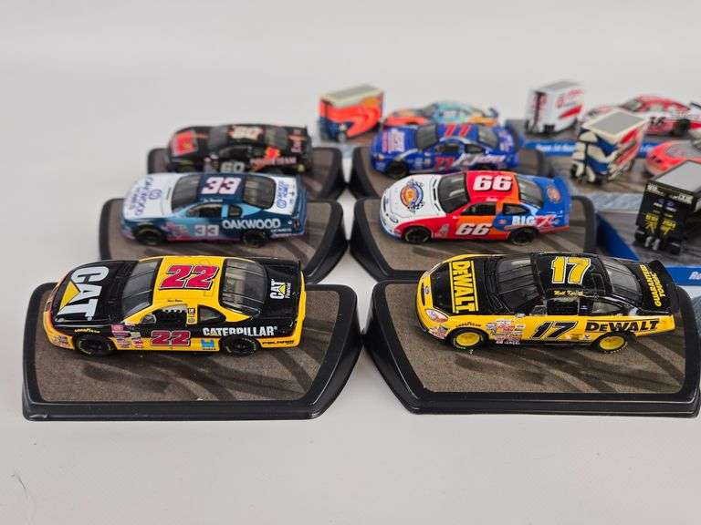 (14) 1/64 Scale Die-Cast Nascar Stock Cars On Display Stands