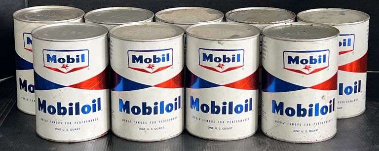 Mid 20th Century Mobil Mobiloil 1 Qt Cans Of Oil.