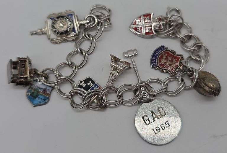 (F) Sterling Silver Charm Bracelet with Charms