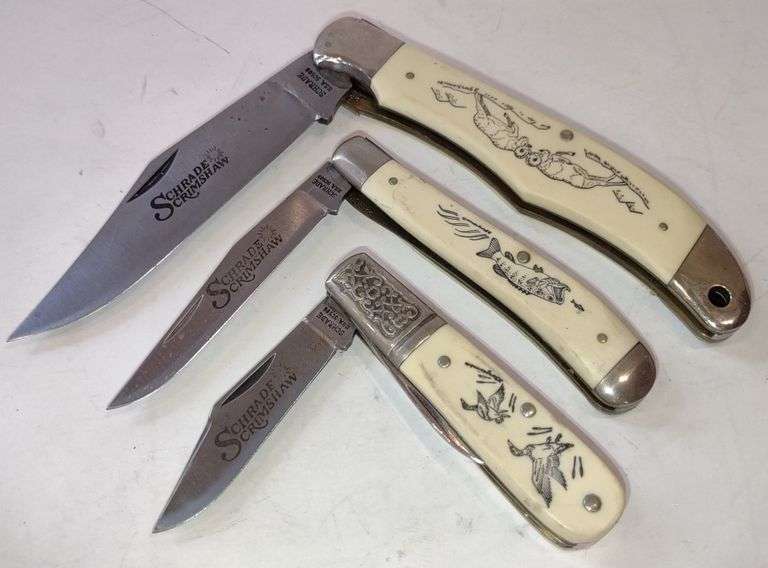 (CC) Schrade Scrimshaw Folding Knives