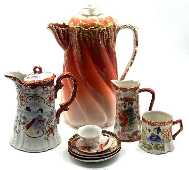Signed AL Limoges France Hot Chocolate Pitcher, Fine Porcelain Pitcher And More