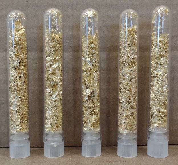 (M) 5 Glass Vials Of Gold Flakes