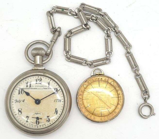 (F) Samba and Bradley Time Open Face USA Themed Pocket Watches.