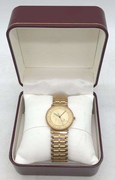 (F) 1986 Hamilton Mens Quartz Watch Brushed Gold Face Winged Man Earth