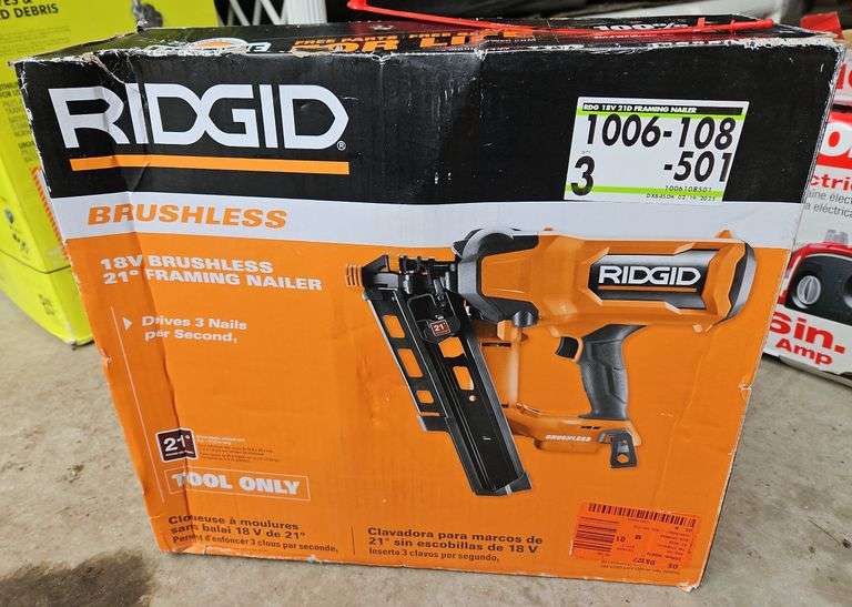 (CC) Ridgid 18V Brushless 21° Framing Nailer. Pt#R09894B.