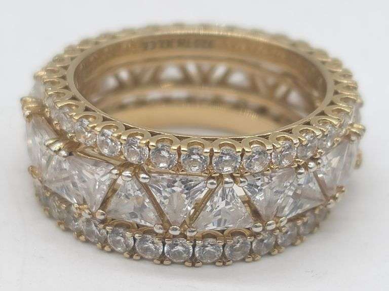 (KC) Radiance by Absolute Gold Over Sterling Trilliant-Cut Eternity Ring 3-piece Set, Size 8.