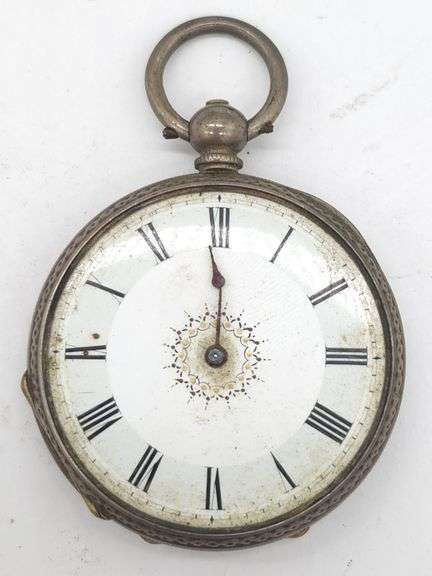 (F) Open Face Pocket Watch Marked Fine Silver