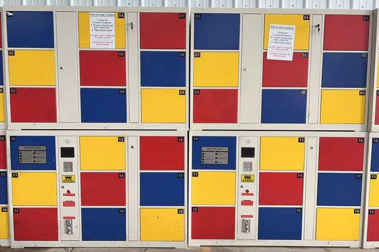 (F) Pair Of Coin Operated Storage Lockers.