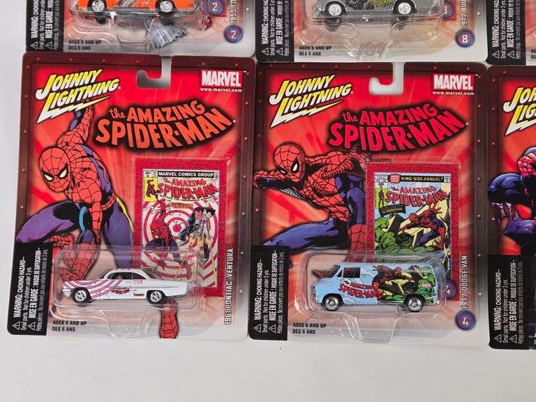 (8) Johnny Lightning Spider-Man Die-Cast Cars In Blister Packages