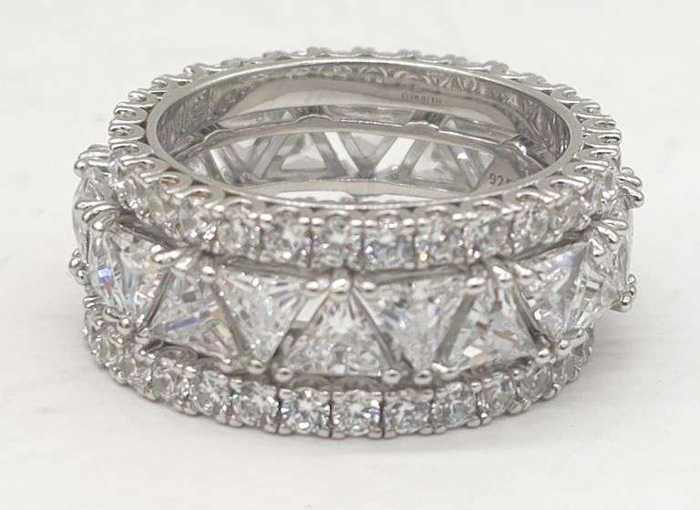 (KC) Absolute Sterling Silver Trilliant Cut Eternity Ring 3 Pc Ring SZ 7