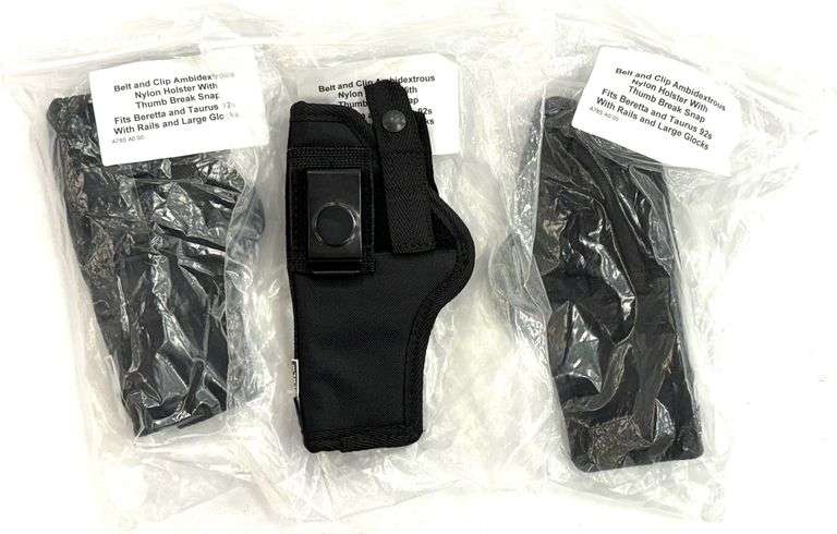 (3) ACE Case Ambidextrous Holsters Nylon with Thumb Break Snap, Fits Beretta & Taurus 92s with Rails