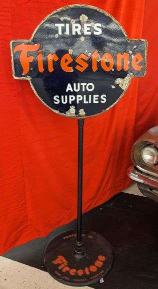 Vintage DSP Firestone Tires Lollipop Curb Sign w/ Base