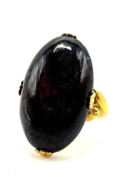10K GF Oval Dinosaur Bone Stone Ring, Size 7