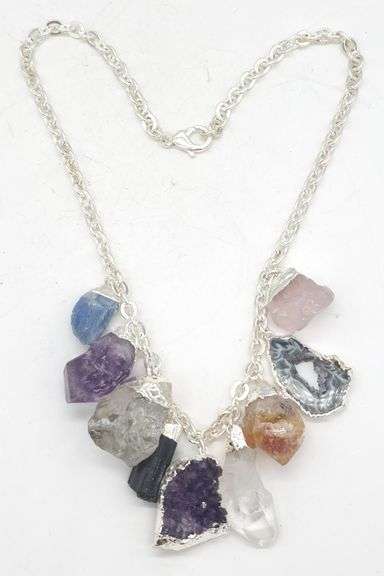 (KC) KALIFANO Multigemstone 9-Stone Charm 20" Necklace