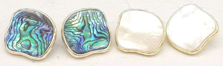 (KC) Two Pair Connie Craig Carroll Gold Tone Mother of Pearl Earrings