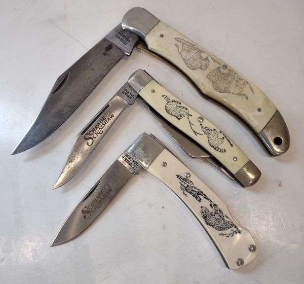 (CC) Schrade Scrimshaw Folding Knives