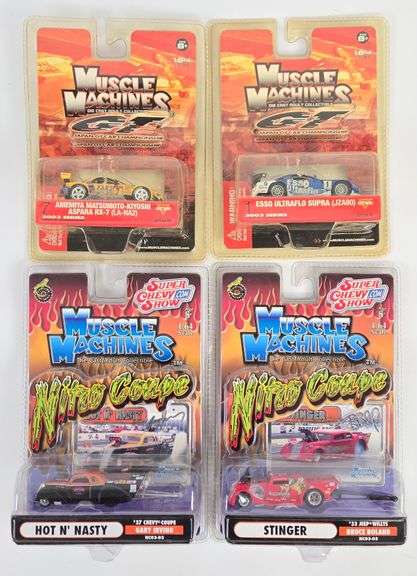 (4) 1/64 Scale Muscle Machines Cars In Blister Packages