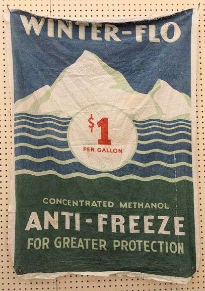Vintage Winter-Flo Anti-Freeze Cloth Adv Banner - Kraft Auction Service ...