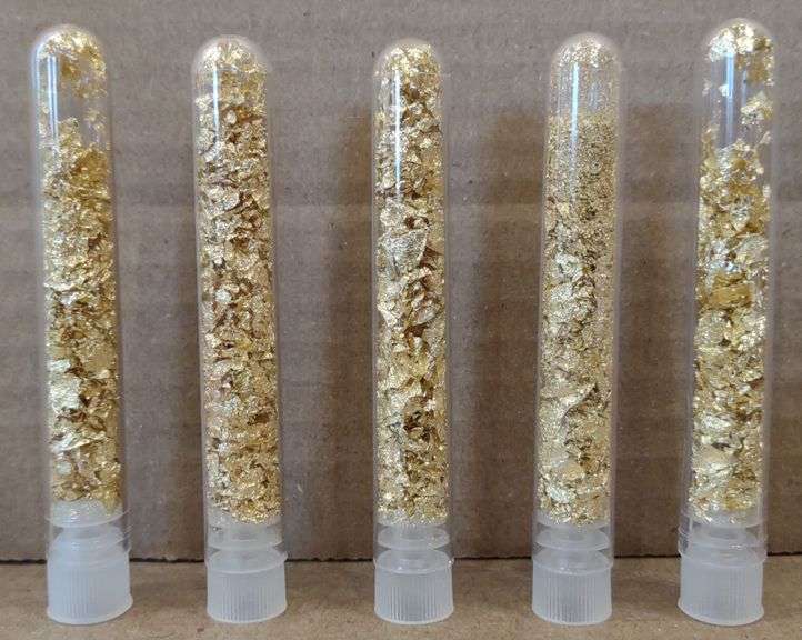 (M) 5 Glass Vials Of Gold Flakes