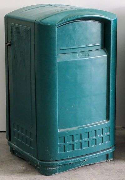 (F) Rubbermaid Double Sided Enclosed Garbage Can.