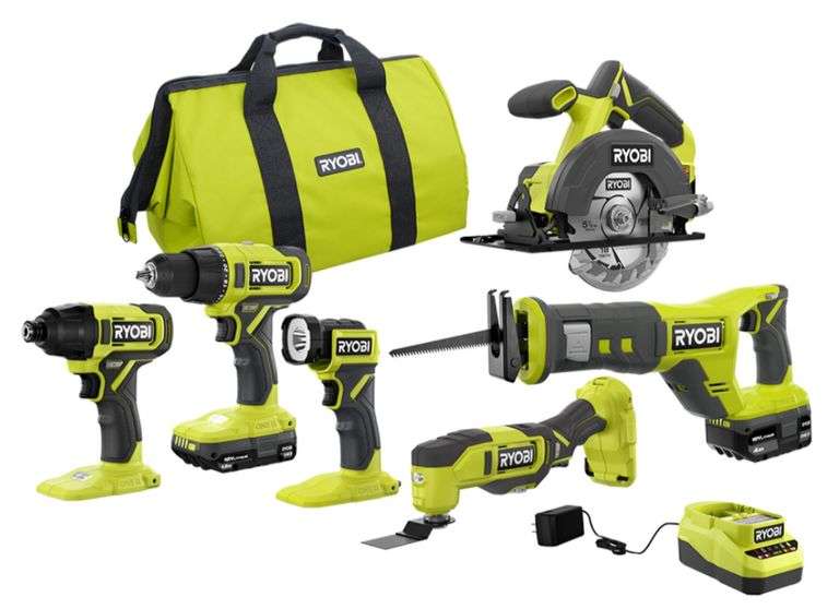 (CC) Ryobi ONE+ 18V 6-Tool Combo Kit Incl. Drill/Driver, Impact Driver, Circular Saw, Reciprocate Sa