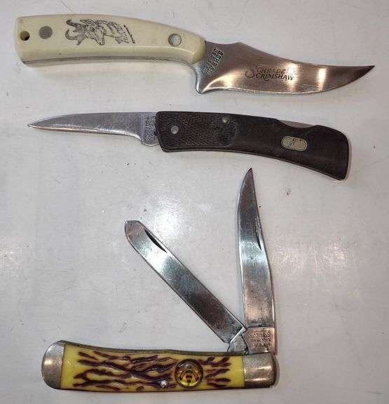 (CC) Schrade Deer Fixed Knife, Schrade SP3 Folding Knife & Camillus Double Blade Folding Knife
