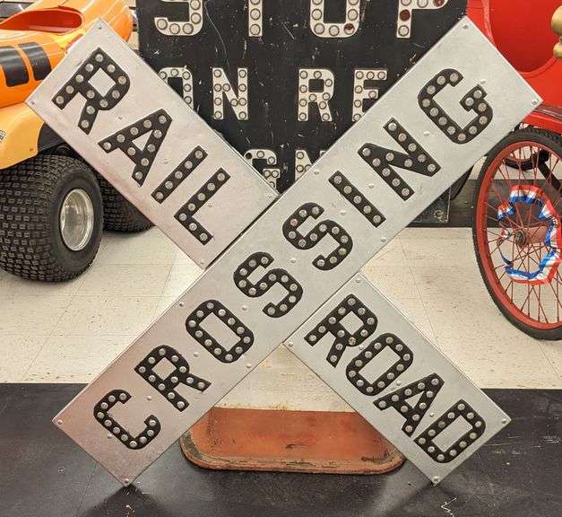 4ft Vintage Railroad Crossing Sign w/ Glass Reflectors