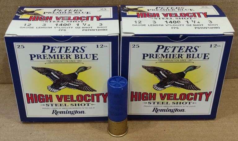 (M) 50 Rds 12 Gauge Remington Peters Premier Blue High Velocity Steel Shot Ammo