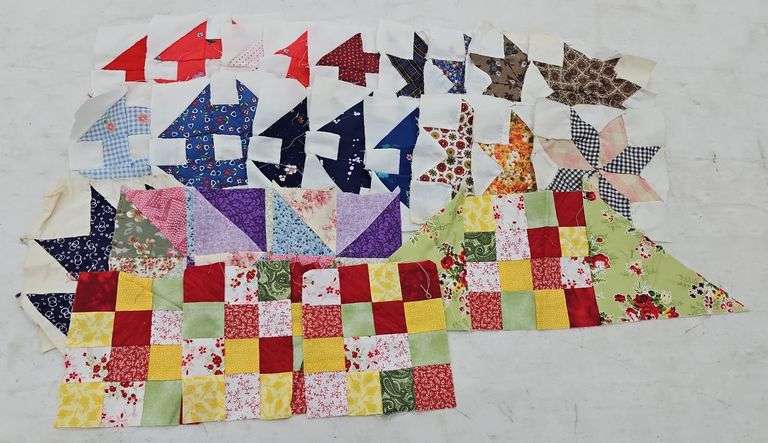 (F) Patchwork Quilt Top And Fabric Pieces