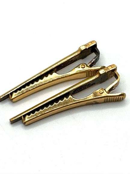 (2) Vtg Toshiba Turbine Blade Silver GF Tie Clips