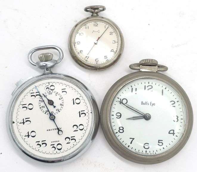 (F) Two Open Face Pocket Watches and one Stop Watch