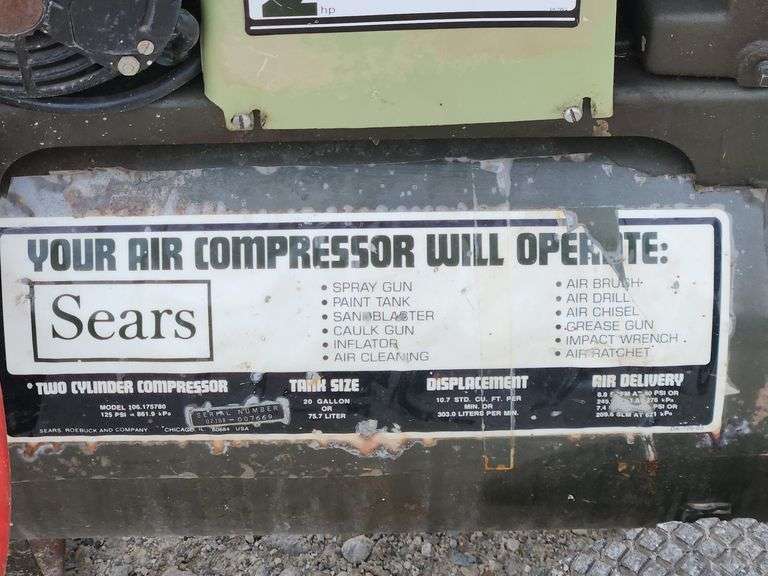 (G) Sears Electric Horizontal 2-Cylinder Air Compressor With Air Hose